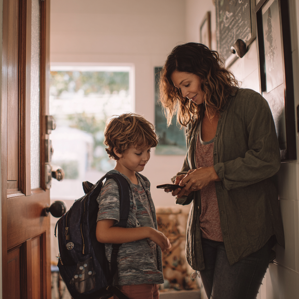 Mother and child at doorway - warm parent moment