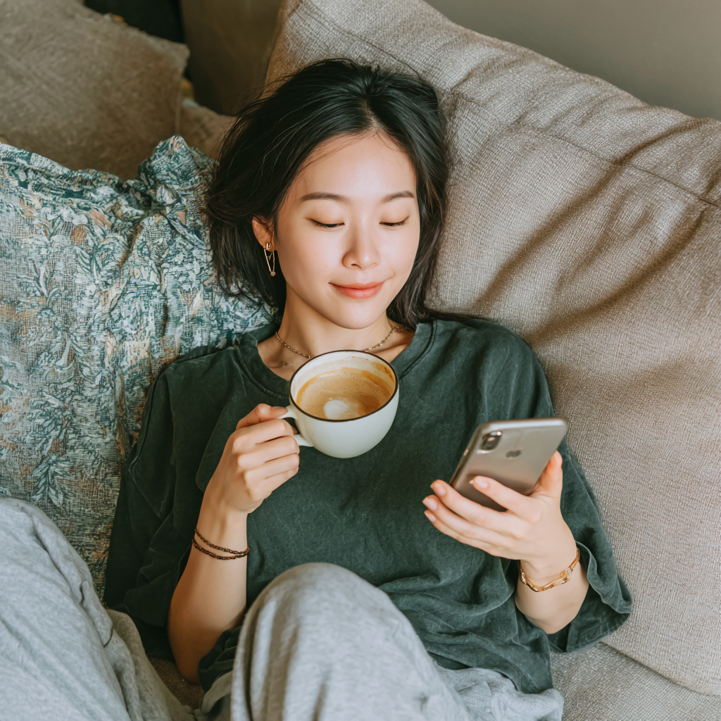 Parent relaxed with phone - confident and in control